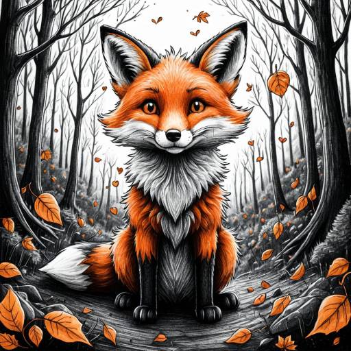 Cartoon Fox in Autumn Forest