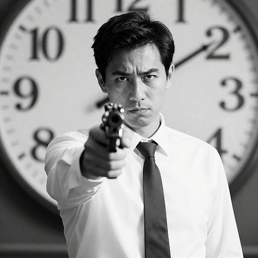 Intense Portrait with Clock and Revolver