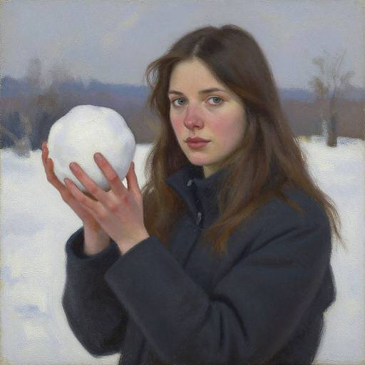 Woman Holding Snowball Oil Painting