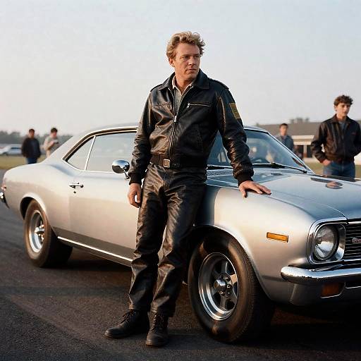 Veteran Drag Racer with Classic Muscle Car