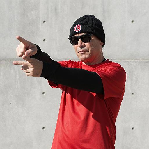 Middle-aged Man Pointing Outdoors