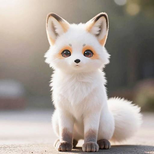 Cute White Fox with Large Eyes Sitting