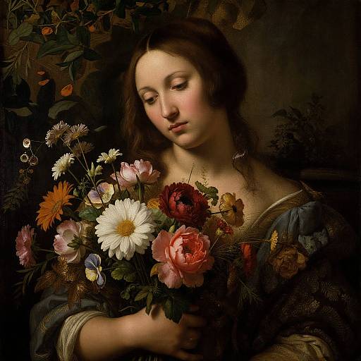 Renaissance Woman with Vibrant Flowers