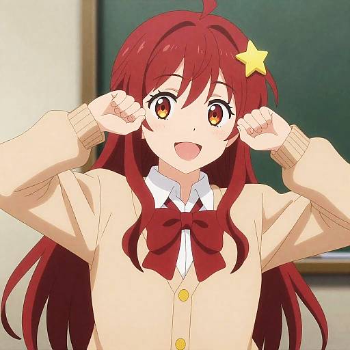 Anime School Girl with Star Hairclip