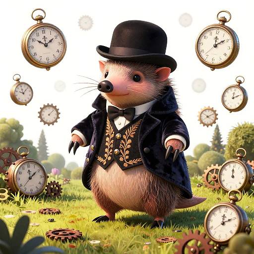 Tim Burton Style Armadillo in Clockwork Garden