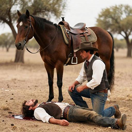 Western Scene with Cowboy and Horse