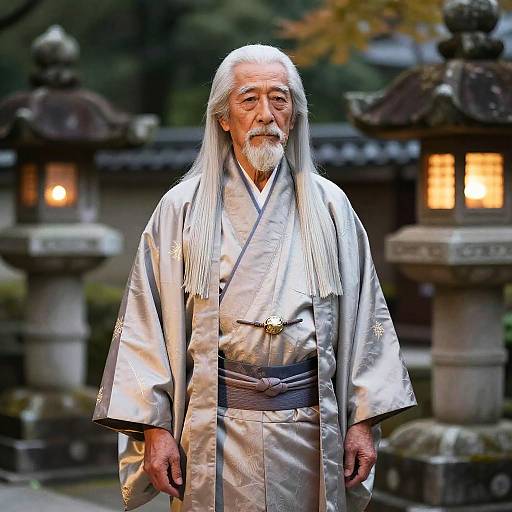Elder with Long Fringe in Silk Kimono