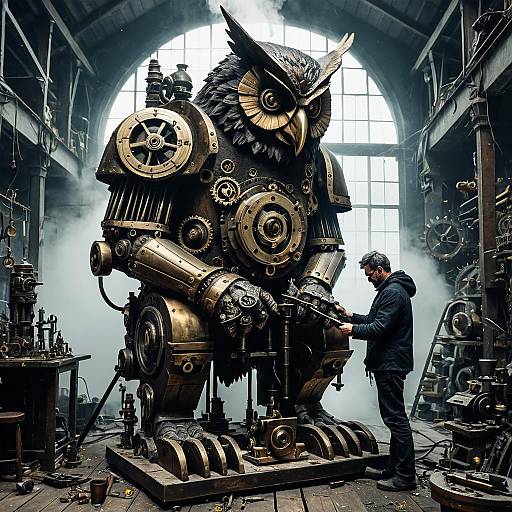 Surreal Troll Sculptor in Steampunk Workshop