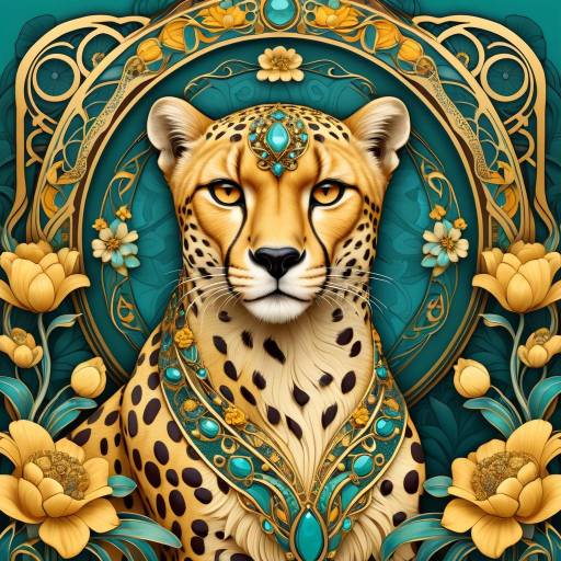 Elegant Cheetah in Art Nouveau Style