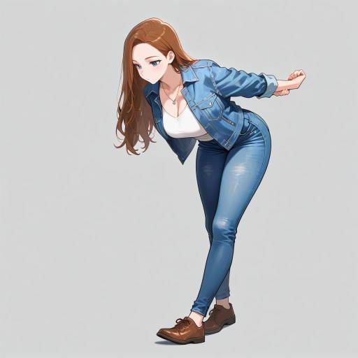 Tall Woman in Denim Jacket Stretching Tall Woman in Denim Jacket Stretching