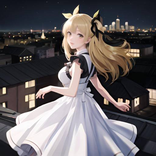 Aesthetic Anime Girl on Rooftop at Night