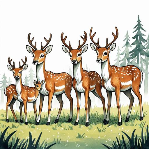Playful Cartoon Deer Herd in Watercolor Playful Cartoon Deer Herd in Watercolor