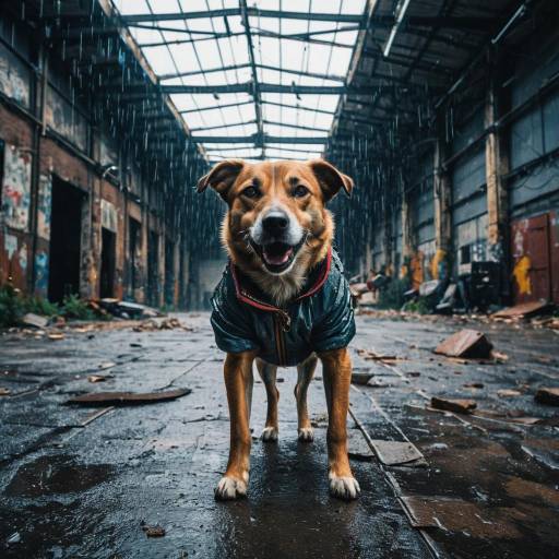 Brave Street Dog in Thunderstorm Action