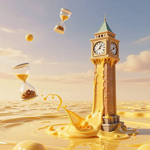 Surreal Clocktower Melting Into Golden Sea