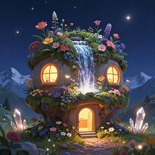 Floating Garden Orb Under Starry Sky