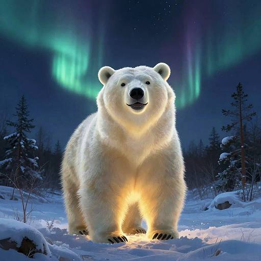 Glowing Bear Smiling Beneath Northern Lights