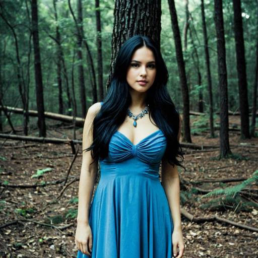 Woman in Blue Dress Standing in Forest