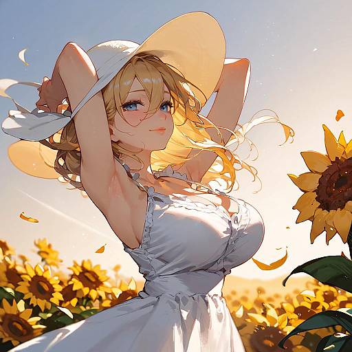 Sunset Anime Girl in Sunflower Field