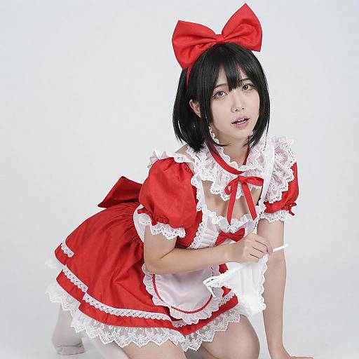 Asian Woman in Red White Cosplay