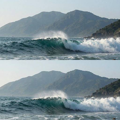 Dreamy Double Exposure of Ocean Waves and Mountain Peaks