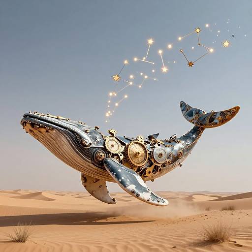 Clockwork Whale in Desert Sky