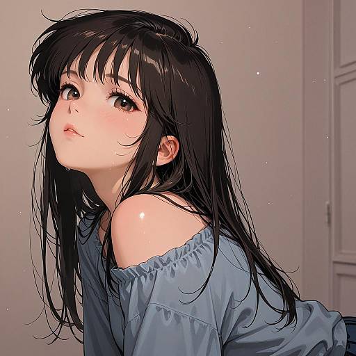 Anime Style Portrait of Girl with Dark Hair