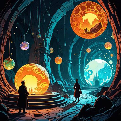 Ornate Glowing Spheres in Fantasy Cave