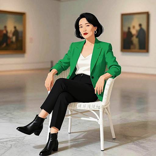 Confident Woman in Modern Art Museum