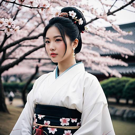 Elegant Korean Costume with Cherry Blossoms
