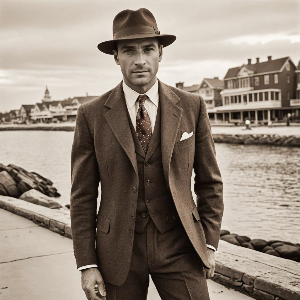 Vintage 1940s Stylish Man by the Harbor