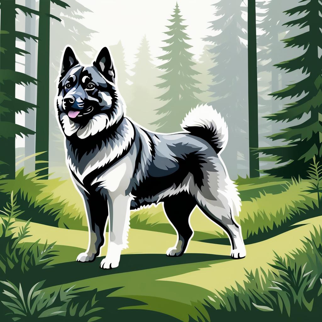 Victorian Style Elkhound in Lush Forest