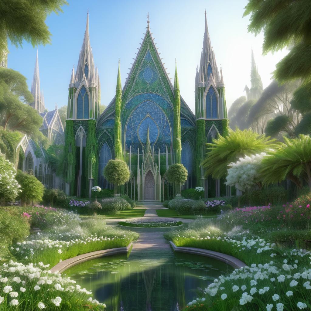 Majestic Elven Cathedral in Tranquil Garden