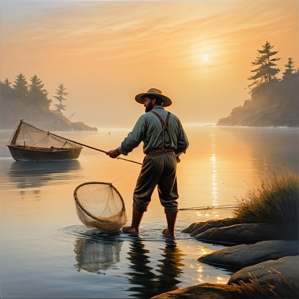 Rugged Fisherman at Dawn in Oil