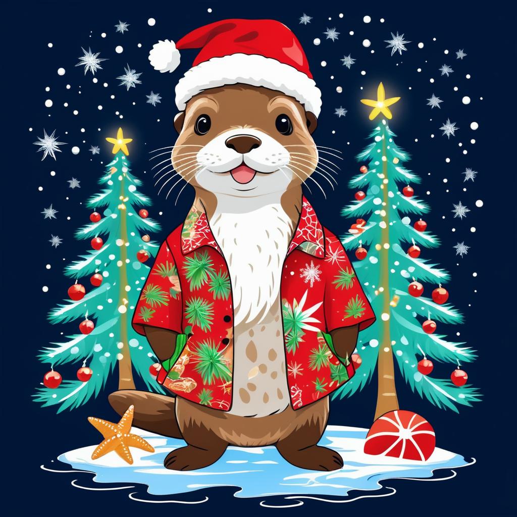 Whimsical Otter Christmas T-Shirt Design