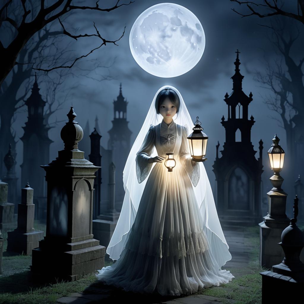 Ethereal Ghost in Gothic Graveyard Scene