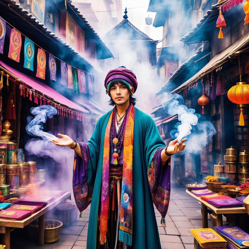 Fortune Teller in Vibrant Market Scene