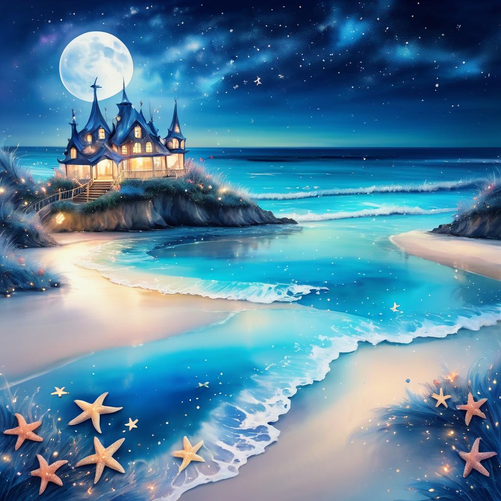 Moonlit Beach with Starfish Fairies