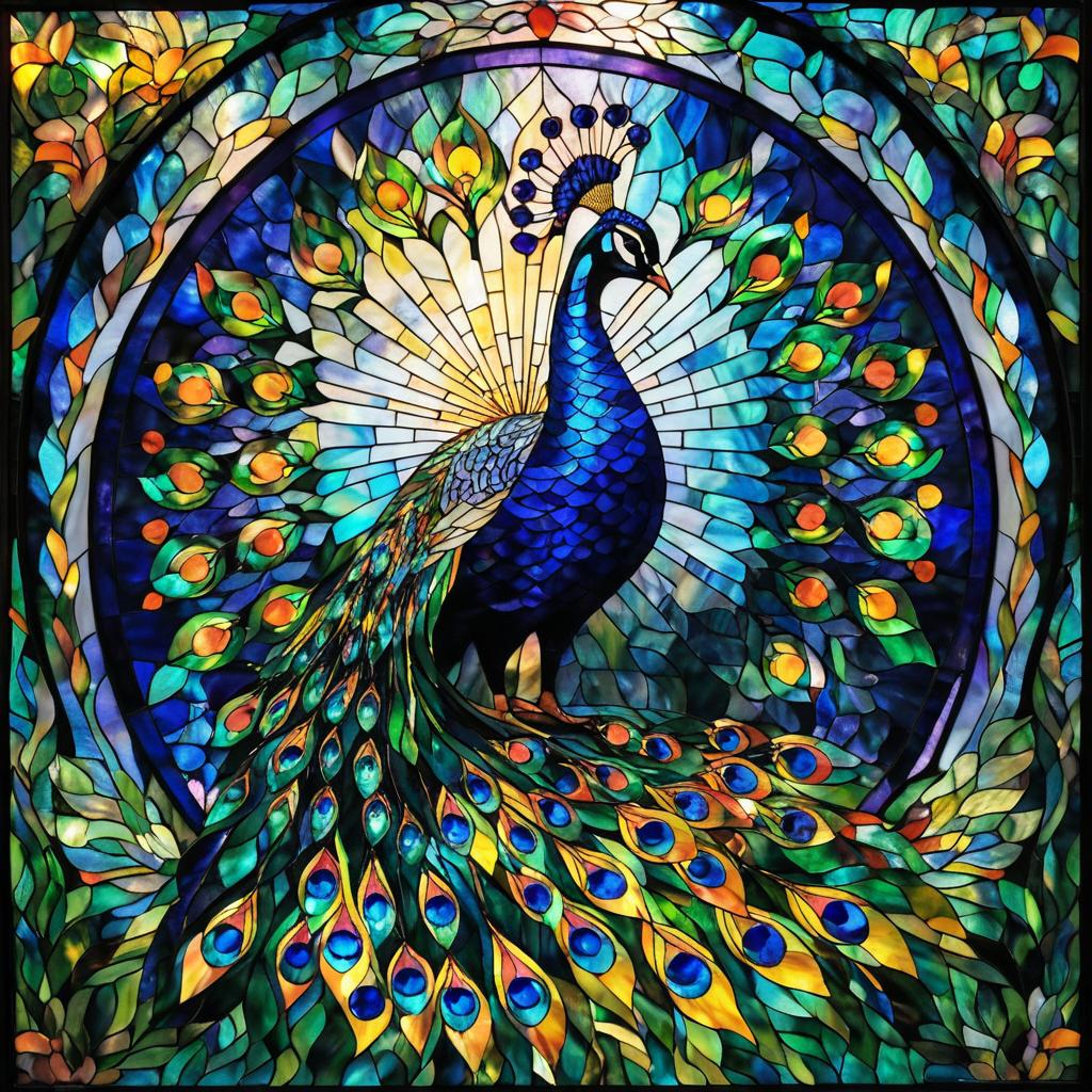 Stunning Stained Glass Peacock Artwork