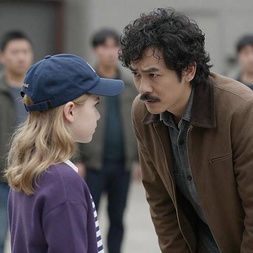 Man and Girl Engaged in Intense Conversation