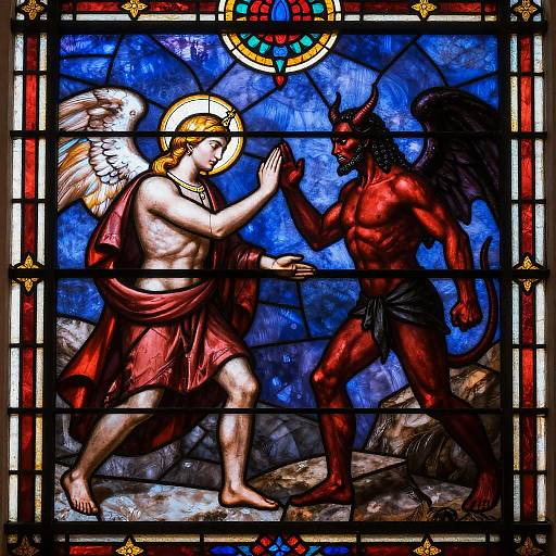 Stained Glass Window of Angel and Devil