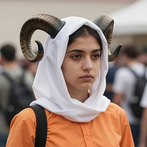 Young Woman in Ram Horn Costume