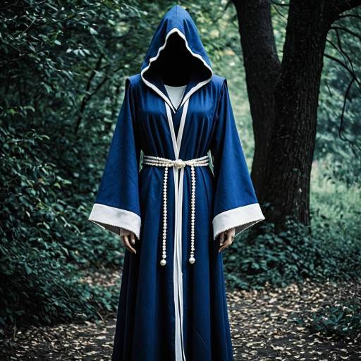 Hooded Dark Blue Robe with Pearl Trim