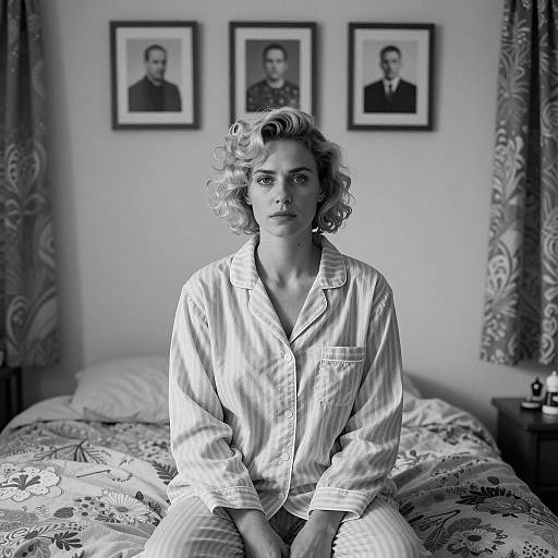 Serious Woman in Striped Pajamas