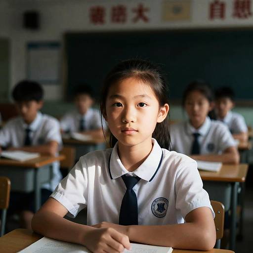 Photorealistic Classroom Portrait at Dusk