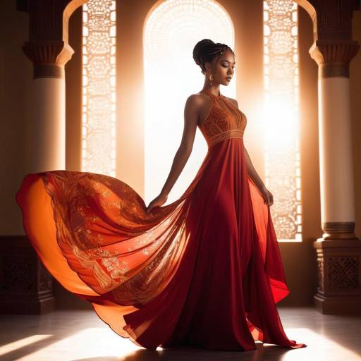 Elegant Beauty in Flowing Red Dress Elegant Beauty in Flowing Red Dress