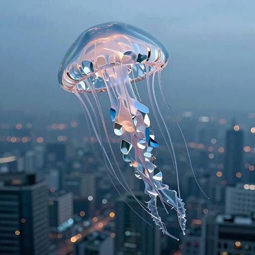 Mirror Jellyfish Over Cityscape