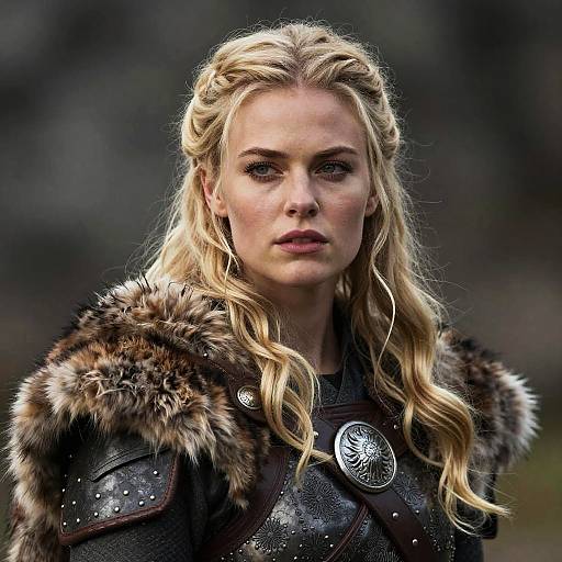 Viking Woman Warrior in Fur Cloak and Armor