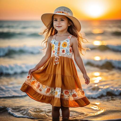 Toddler Girl in Sunset Ocean Fashion