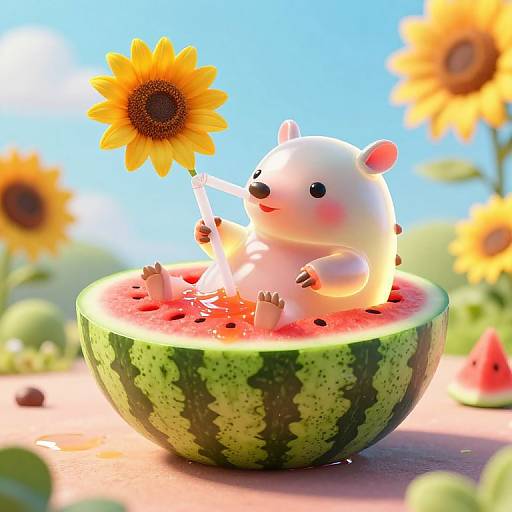 Whimsical 3D Watermelon Armadillo Scene