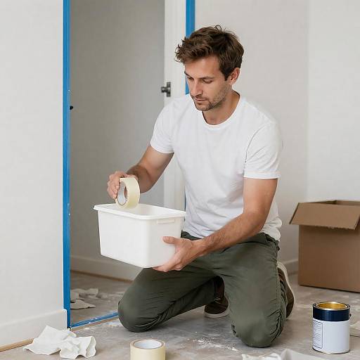 Man Preparing for Painting with Tape